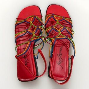 Y2K Fanfares Sandals Rainbow 6 1/2 Vintage 90s 2000s Red Black